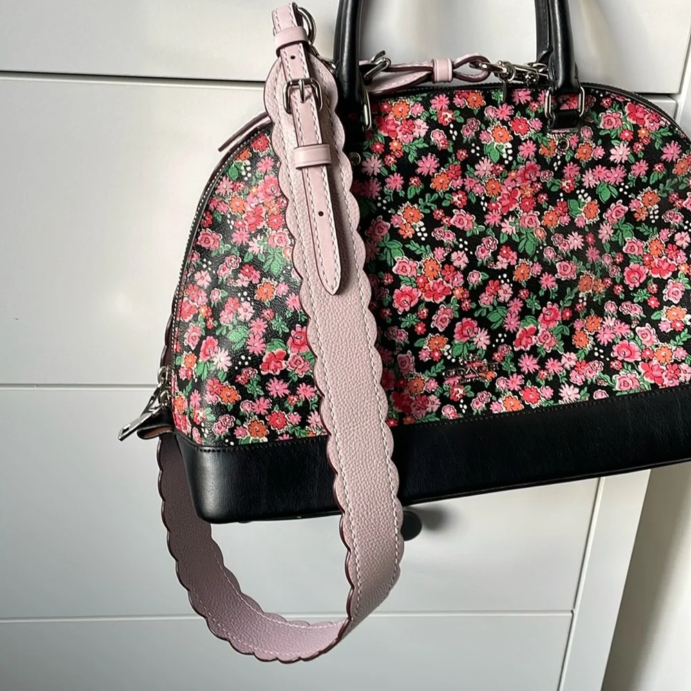 Coach Sierra Posey Cluster Floral Satchel, Wallet & Pink Wide Scallop Edge Strap - Picture 6 of 17